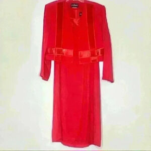 Vintage John Robert’s red crepe and satin inlay dress and jacket suit 12